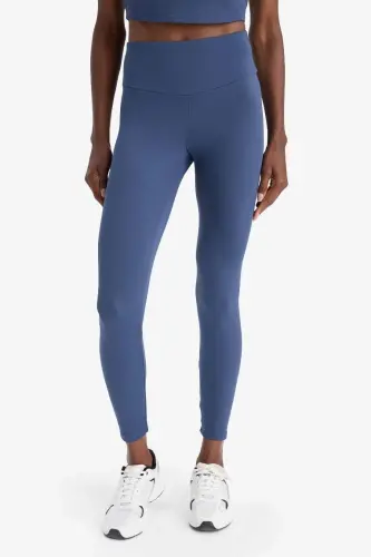 DeFactoFit To‘plovchi Yuqori Bel Egiluvchan Mato Asosiy Sport Tayt-Indigo - 5