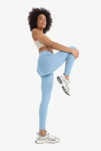 DeFactoFit To‘plovchi Yuqori Bel Elastik Mato Asosiy Sport Tayt-Ko‘k - DEFACTO (1)