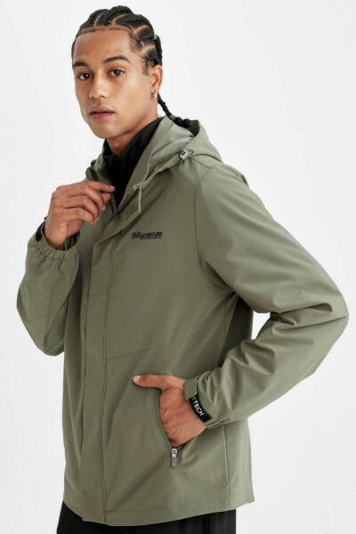 DefactoFit Water Repellent Jacket Regular Fit Hooded Zip Pocket Light Khaki - 10