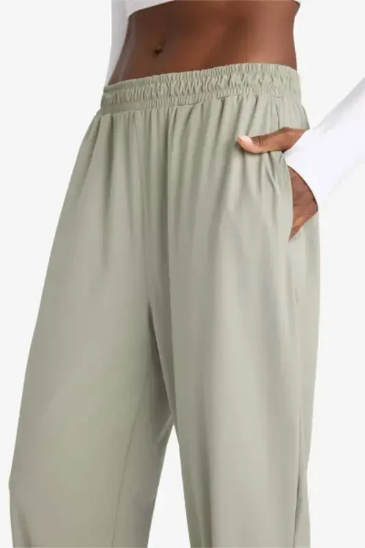 DeFactoFit Wide Leg Широкие брюки С карманами Спортивные тканые тонкие брюки-Светлый хаки - 5