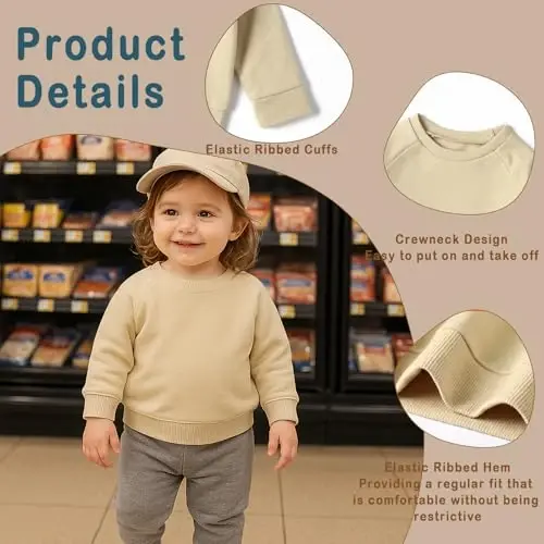 DEFAHN Toddler Baby Pullover Sweatshirt,Long Sleeve Infant Boy Girl Crewneck Active Tshirts 6 Month-3Y - DEFAHN (1)