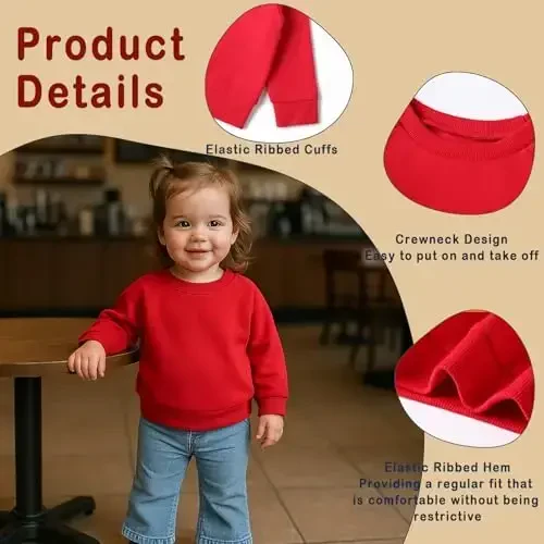 DEFAHN Toddler Baby Pullover Sweatshirt,Long Sleeve Infant Boy Girl Crewneck Active Tshirts 6 Month-3Y - 3