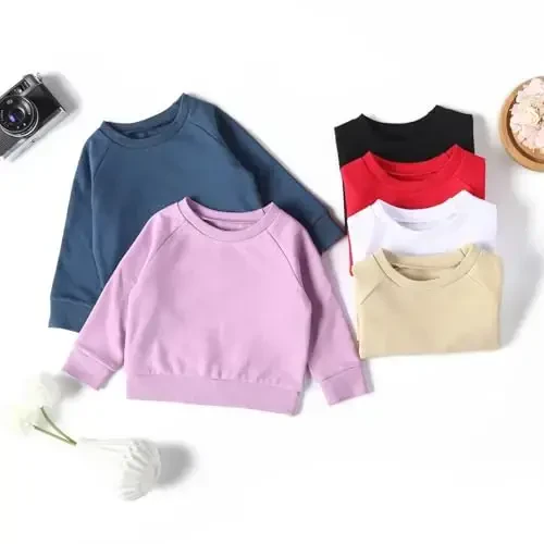 DEFAHN Toddler Baby Pullover Sweatshirt,Long Sleeve Infant Boy Girl Crewneck Active Tshirts 6 Month-3Y - 6