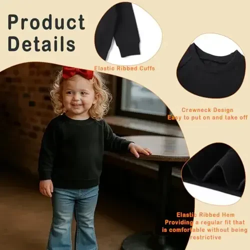 DEFAHN Toddler Baby Pullover Sweatshirt,Long Sleeve Infant Boy Girl Crewneck Active Tshirts 6 Month-3Y - 3