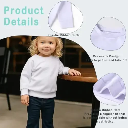 DEFAHN Toddler Baby Pullover Sweatshirt,Long Sleeve Infant Boy Girl Crewneck Active Tshirts 6 Month-3Y - 3