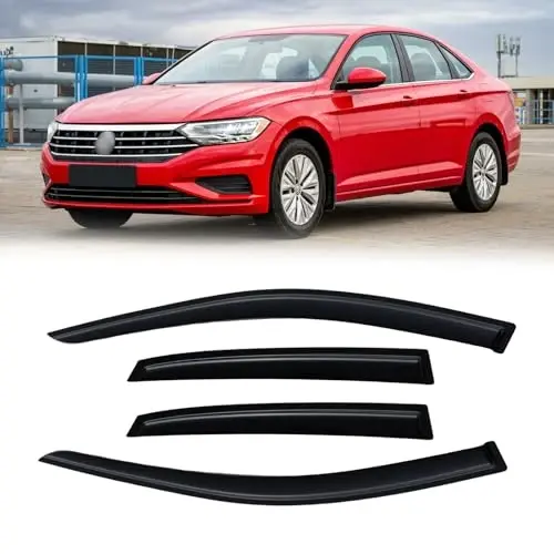 Дефлекторы окон для Volkswagen (VW) Jetta 2019-2026, вставные ветровики, козырьки от дождя, защита от ветра, темный дымчатый цвет 2020 2021 2022 2023 2024, накладные на скотче, 4 шт. - CMVT AUTO