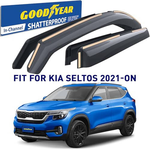 Дефлекторы окон Goodyear Shatterproof для Kia Seltos 2021-2024, защитные козырьки от дождя, козырьки окон для автомобилей, дефлектор вентиляции, автомобильные аксессуары, 4 шт. - GY007951 - 2