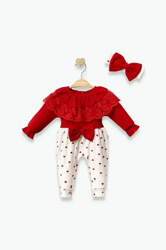 Defna Lace Collar Baby Girl Romper 100% Cotton - 3