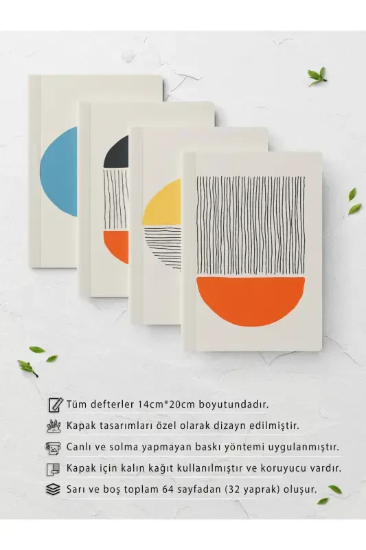 Defter Seti - Geometrik - 4 Adet - 14cm*20cm - 64 Sayfa - Çizgisiz-Renkli II - 2