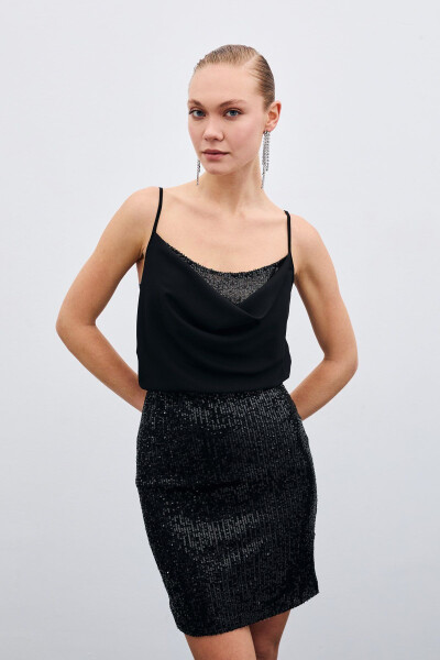 Degaje Yaka Bluz - Siyah-SİYAH - 2