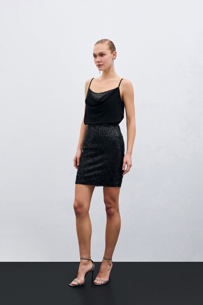 Degaje Yaka Bluz - Siyah-SİYAH - 5