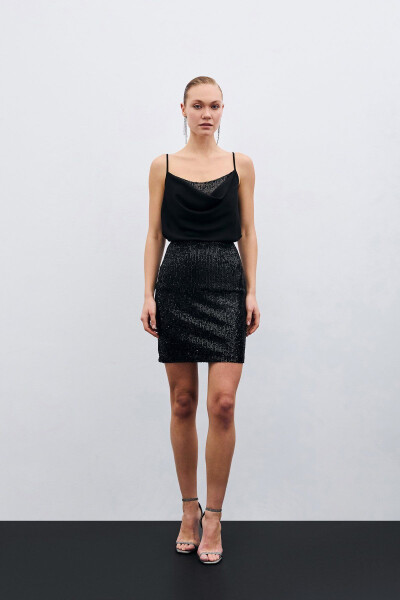 Degaje Yaka Bluz - Siyah-SİYAH - 6