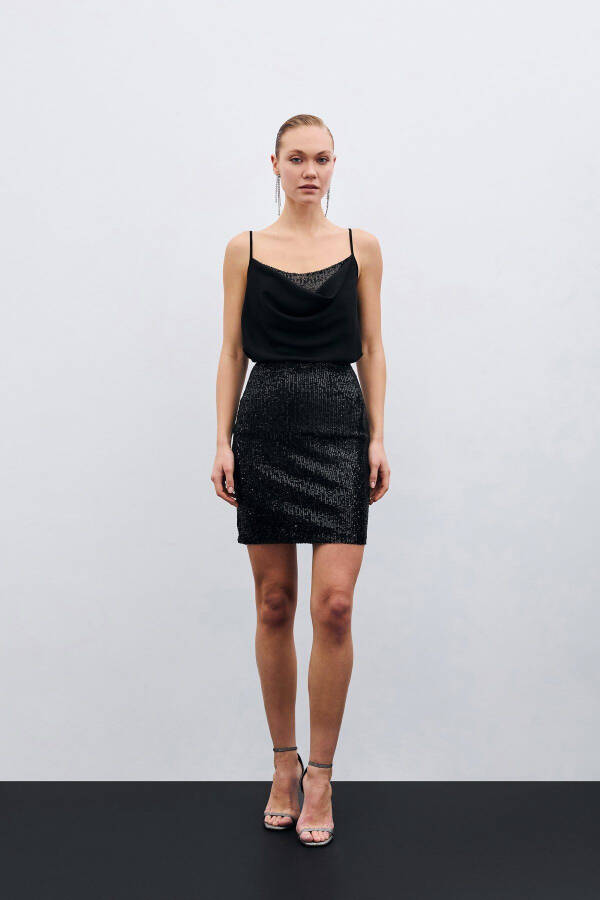 Degaje Yaka Bluz - Siyah-SİYAH - 6