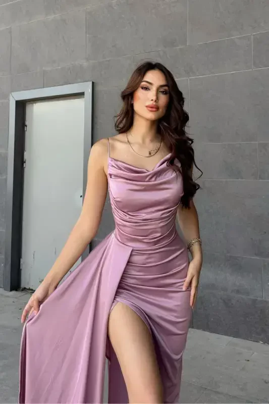 Degaje Yaka Yırtmaçlı Abiye 582243-LİLA - 4