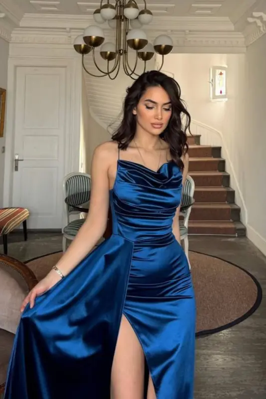 Degaje Yoqali Yirtikli Kechki Libos 582243-İNDİGO - SINDIMODA