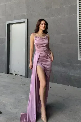 Degaje Yoqali Yirtmaçli Abiye 582243-LILA - SINDIMODA (1)