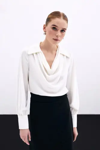 Дегаже Яка Инчили Салаш Блуз - Екру-ЕКРУ - SATEEN (1)