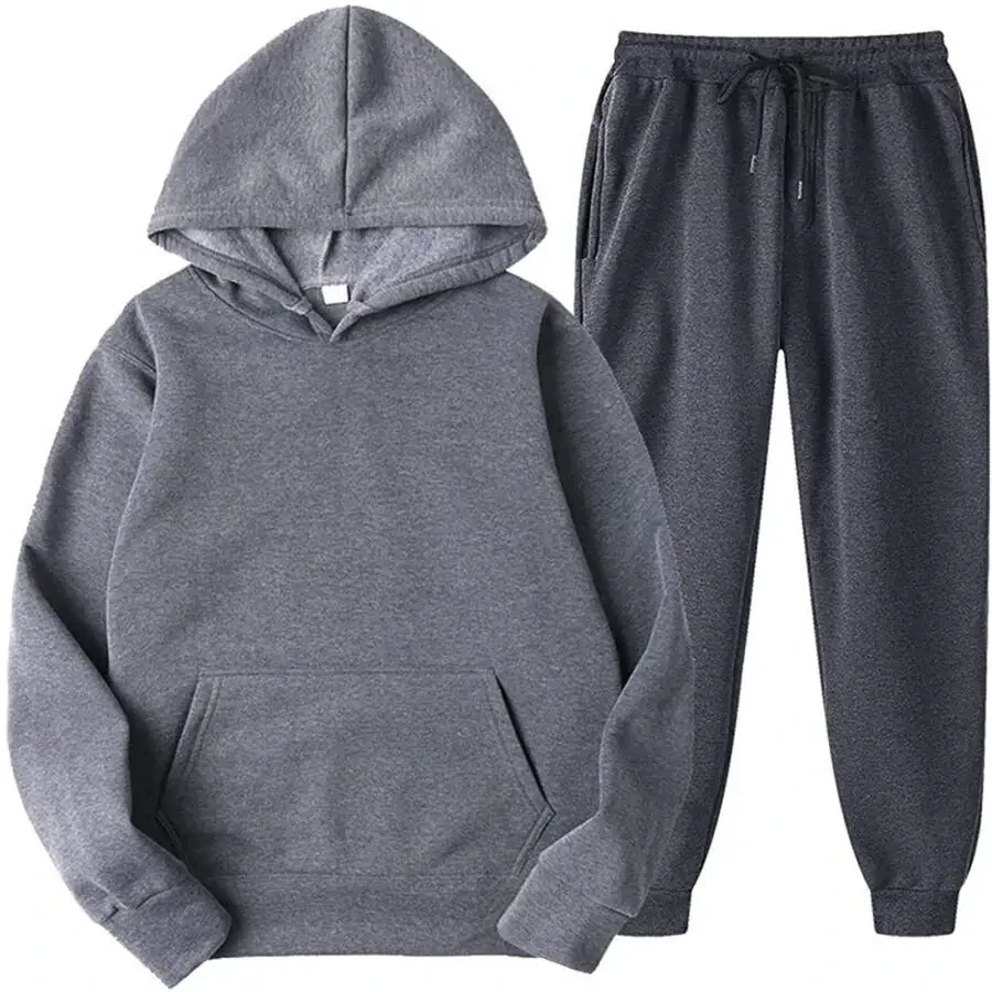 DeHolifer Unisex 2 PC Sweatsuit Set Erkaklar Ayollar Katta uzun qisma Hoodies Pullover Sweatshirt Tracksuit Jogger Sweatpants To'q kulrang L- - 1