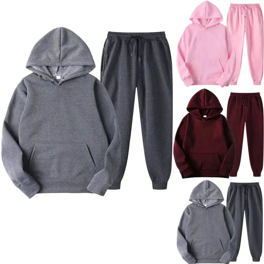 DeHolifer Unisex 2 PC Sweatsuit Set Erkaklar Ayollar Katta uzun qisma Hoodies Pullover Sweatshirt Tracksuit Jogger Sweatpants To'q kulrang L- - 6