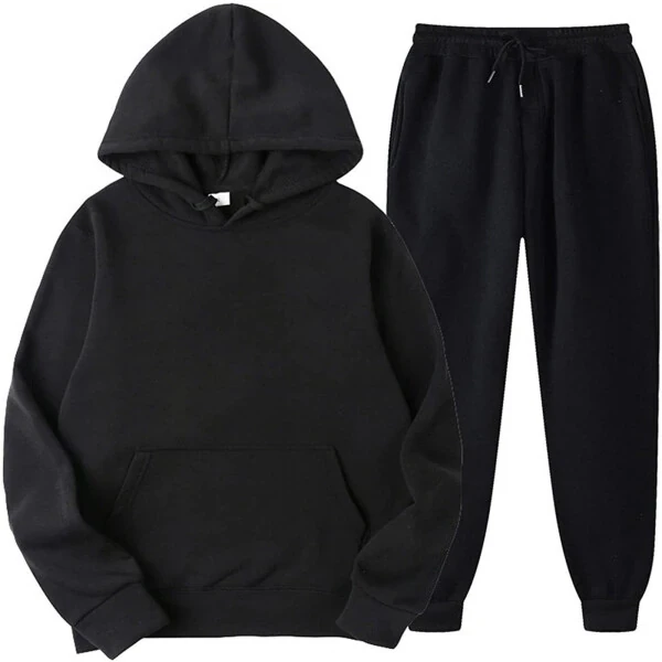 DeHolifer Unisex 2 PC Sweatsuit Set Men Women Oversized Long Sleeve Hoodies Pullover Sweatshirt Tracksuit Jogger Sweatpants Black M - QQAMB