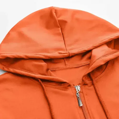 DeHolifer Women 2 Piece Outfits Hoodie Sweatshirt Tracksuit Solid Color Hooded Zip Up Jacket Coat and Pant Sport Suit Sweatsuit Orange M - 6