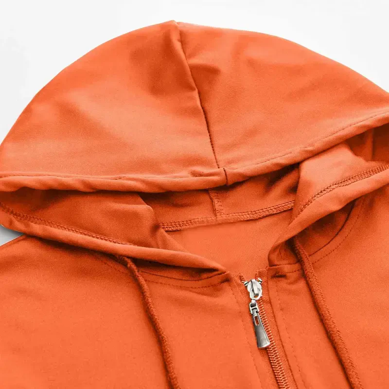 DeHolifer Women 2 Piece Outfits Hoodie Sweatshirt Tracksuit Solid Color Hooded Zip Up Jacket Coat and Pant Sport Suit Sweatsuit Orange M - 6