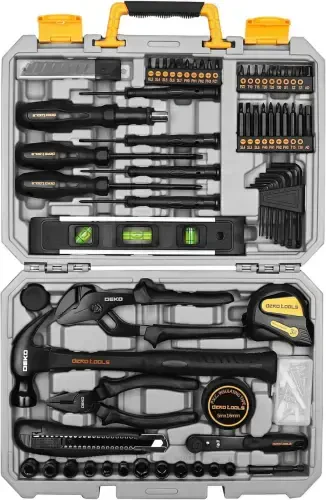 DEKO 150 Piece Tool Set, General Household Hand Tool Kit, Home Repair Tool Kit with Plastic Toolbox Storage Case for DIY Project, Home Maintenance - 1