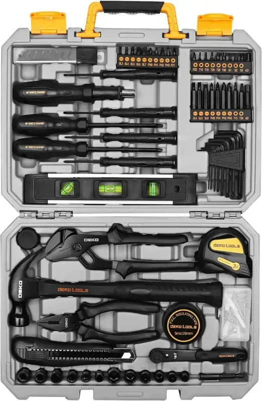 DEKO 150 Piece Tool Set, General Household Hand Tool Kit, Home Repair Tool Kit with Plastic Toolbox Storage Case for DIY Project, Home Maintenance - 1