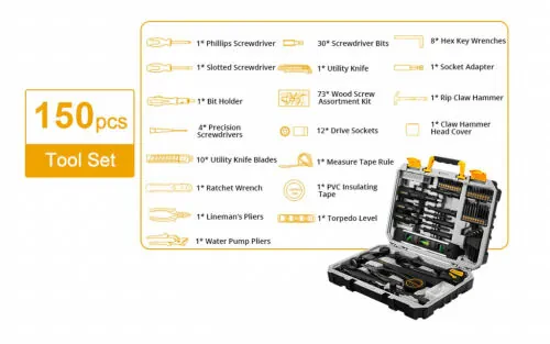 DEKO 150 Piece Tool Set, General Household Hand Tool Kit, Home Repair Tool Kit with Plastic Toolbox Storage Case for DIY Project, Home Maintenance - 4