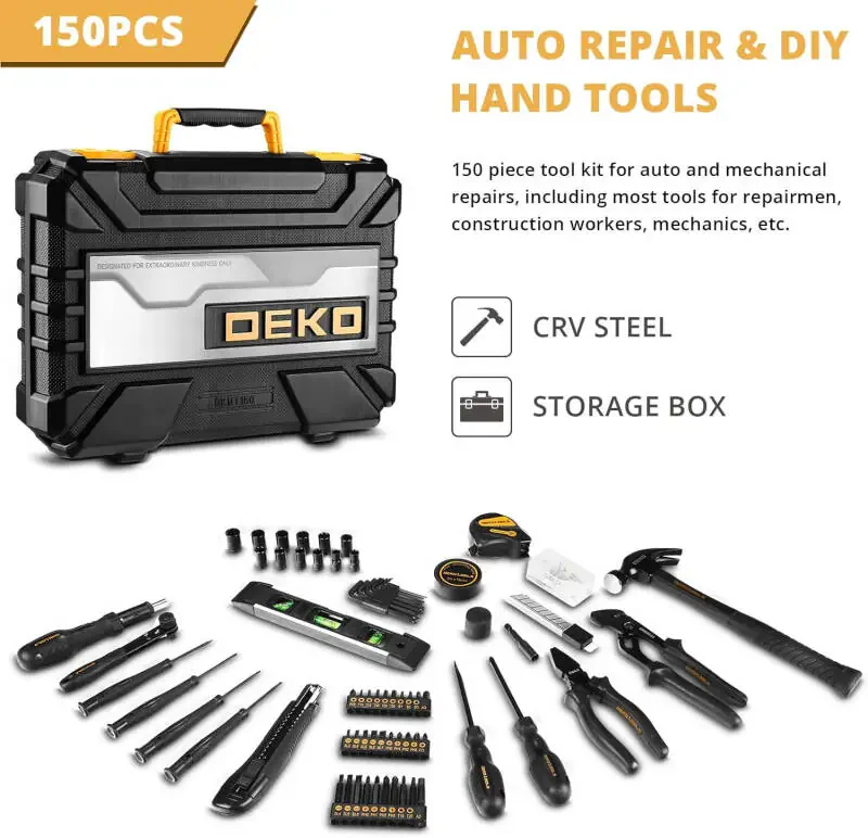 DEKO 150 Piece Tool Set, General Household Hand Tool Kit, Home Repair Tool Kit with Plastic Toolbox Storage Case for DIY Project, Home Maintenance - 5