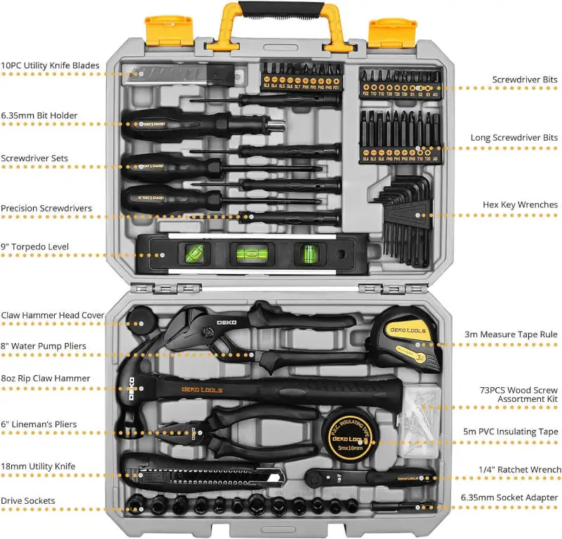 DEKO 150 Piece Tool Set, General Household Hand Tool Kit, Home Repair Tool Kit with Plastic Toolbox Storage Case for DIY Project, Home Maintenance - 6