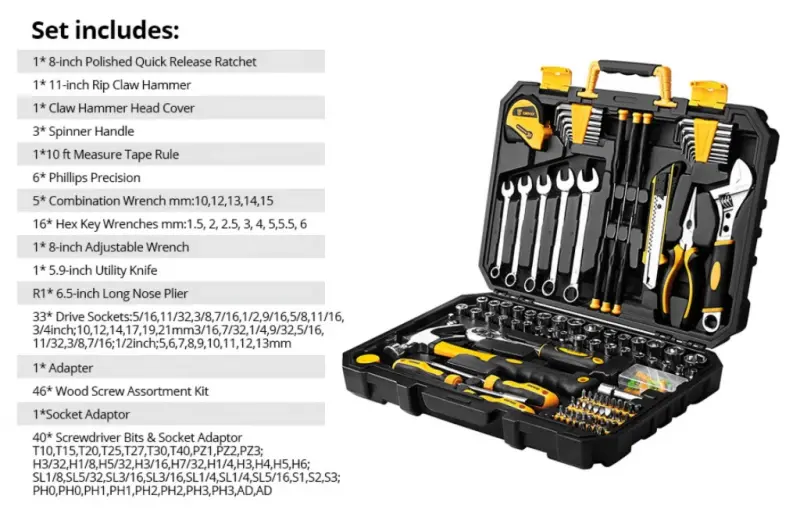 DEKO 158 Piece Tool Set-General Household Hand Tool Kit,Auto Repair Tool Set, with Plastic Toolbox Storage Case - 5