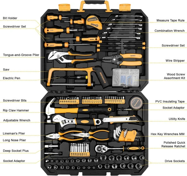 DEKO 190 Piece Home Repair Tool Kit, Wrench Plastic Toolbox with General Household Hand Tool Set - 6