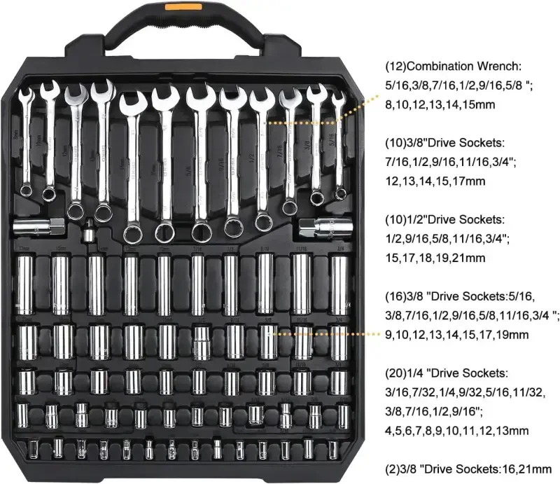 DEKOPRO 192 Piece Mechanics Tool Set Socket Wrench Set, Plastic Storage Case with Auto Repair Hand Tool Kit Wrench Tool Box Set - 3