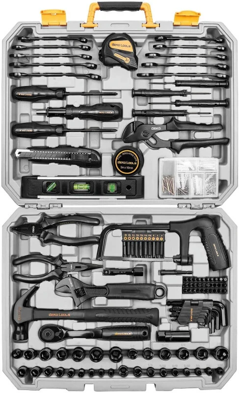 DEKOPRO 218-Piece General Household Hand Tool kit, Professional Auto Repair Tool Set for Homeowner, General Household Hand Tool Set with Plier, Screwdriver Set, Socket Set, with Portable Storage Case - DEKOPRO