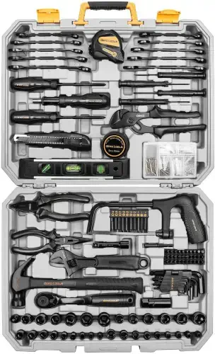 DEKOPRO 218-Piece General Household Hand Tool kit, Professional Auto Repair Tool Set for Homeowner, General Household Hand Tool Set with Plier, Screwdriver Set, Socket Set, with Portable Storage Case - 1