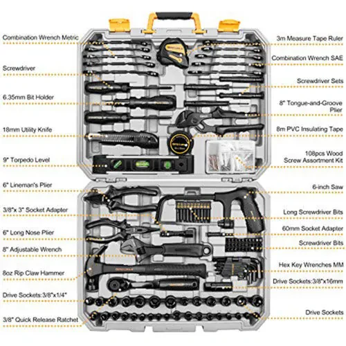 DEKOPRO 218-Piece General Household Hand Tool kit, Professional Auto Repair Tool Set for Homeowner, General Household Hand Tool Set with Plier, Screwdriver Set, Socket Set, with Portable Storage Case - DEKOPRO (1)