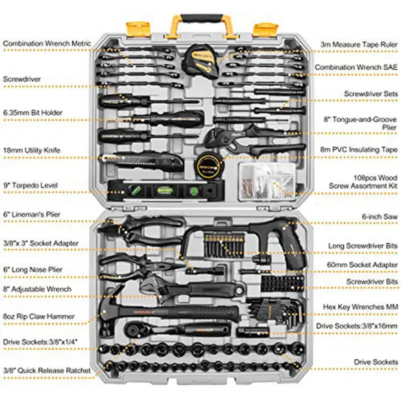 DEKOPRO 218-Piece General Household Hand Tool kit, Professional Auto Repair Tool Set for Homeowner, General Household Hand Tool Set with Plier, Screwdriver Set, Socket Set, with Portable Storage Case - 2