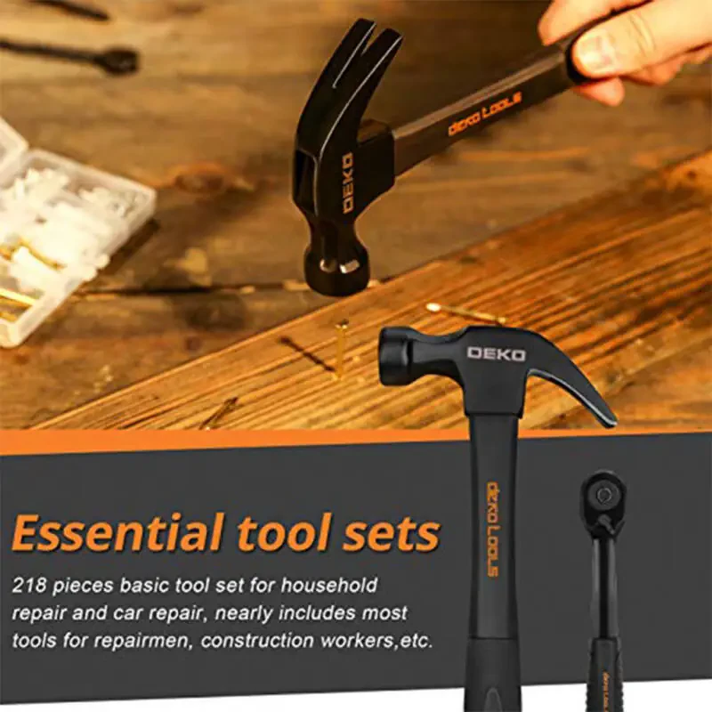 DEKOPRO 218-Piece General Household Hand Tool kit, Professional Auto Repair Tool Set for Homeowner, General Household Hand Tool Set with Plier, Screwdriver Set, Socket Set, with Portable Storage Case - 5