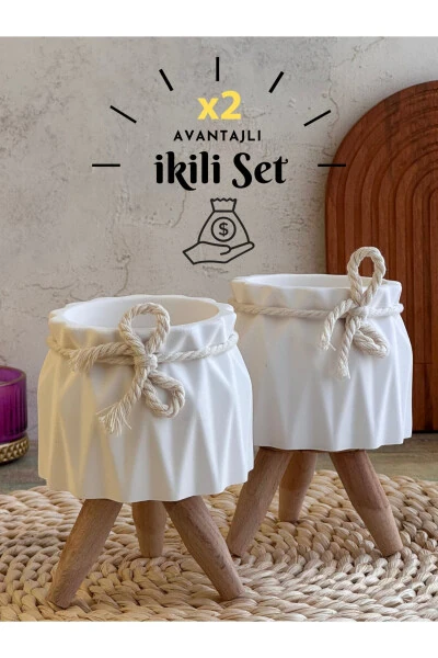 Dekor Saksı, Ikili Beton Saksı Seti, Dekoratif Kaktüs Ve Sukulent Saksısı-BEYAZ - SERENGETI