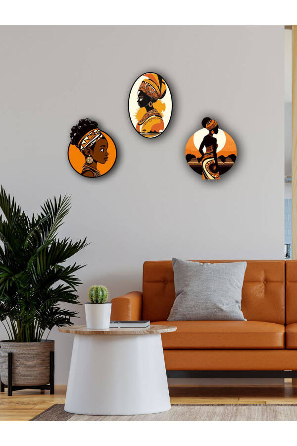 Dekoratif Afro Temalı 3 lü Tablo Seti Çalışması - 6