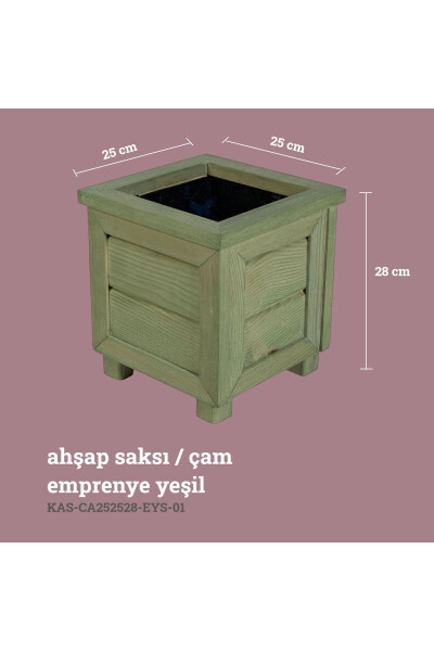 Dekoratif Ahşap Saksı Küçük Boy-Emprenye Yeşil - KAF AHŞAP (1)