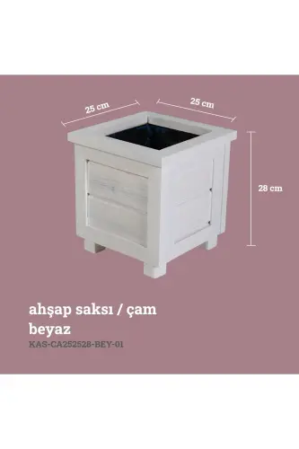 Dekoratif Ahşap Saksı - Küçük Boy-Beyaz - KAF AHŞAP (1)