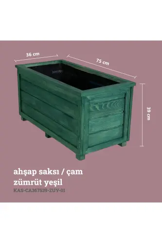 Dekoratif Ahşap Saksı - Uzun-Zümrüt Yeşil - KAF AHŞAP (1)