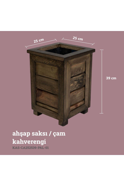 Dekoratif Ahşap Saksı- Yüksek-Kahverengi - KAF AHŞAP (1)