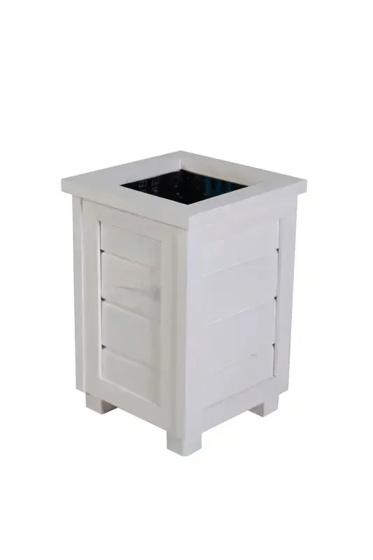 Dekoratif Ahşap Saksı- Yüksek-Beyaz - 1