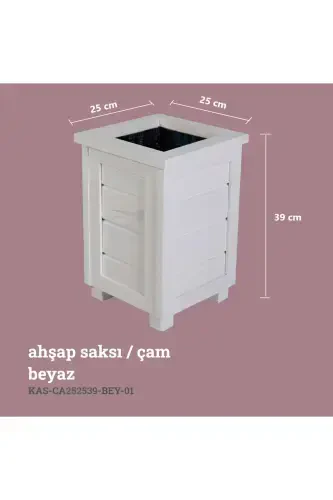 Dekoratif Ahşap Saksı- Yüksek-Beyaz - 2