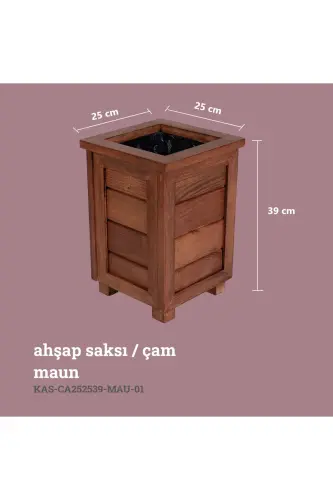 Dekoratif Ahşap Saksı- Yüksek - Maun - KAF AHŞAP (1)