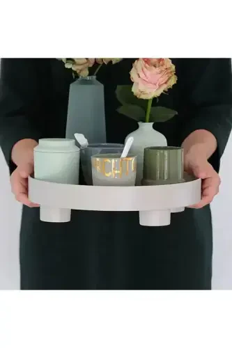 Dekoratif Ayaklı Tepsi Makyaj Takı Düzenleyici Stand Sunumluk Organizer Banyo Mutfak Düzenleyici - 3