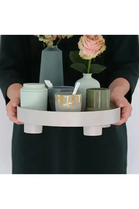 Dekoratif Ayaklı Tepsi Makyaj Takı Düzenleyici Stand Sunumluk Organizer Banyo Mutfak Düzenleyici - 3